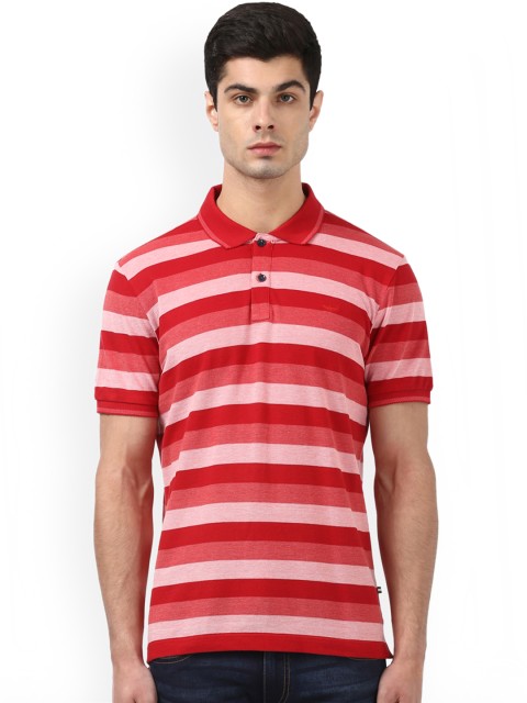 

Park Avenue Men Red & Pink Striped Polo Collar T-shirt