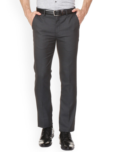 

V Dot Men Grey Skinny Fit Self Design Formal Trousers