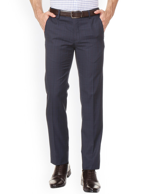 

Van Heusen Men Navy Blue Slim Fit Checked Formal Trousers