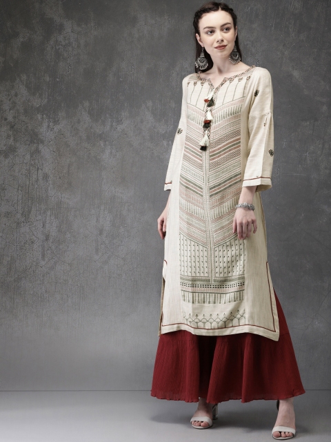 

Anouk Women Off-White Woven Design Straight Kurta