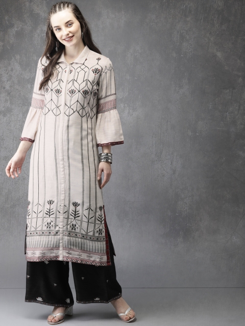 

Anouk Women Beige Printed Straight Kurta