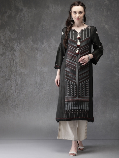 

Anouk Women Black Woven Design Straight Kurta