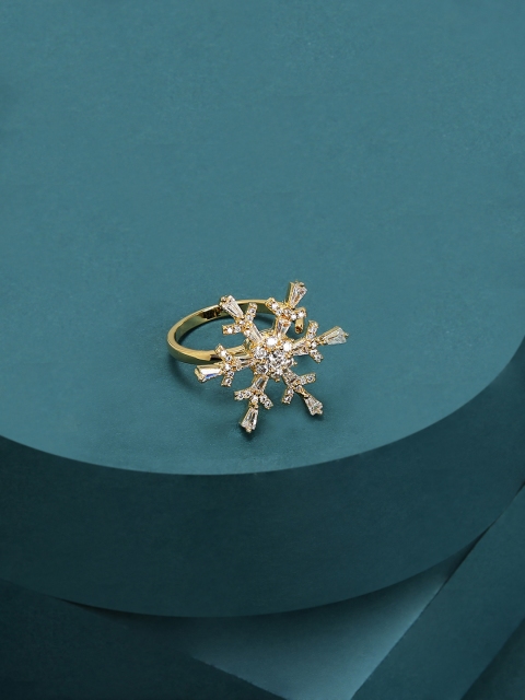 

Amavi Women Gold-Toned Snowflake Shaped Open Ring