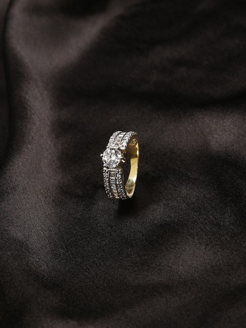 

Amavi Women Gold-Toned & White Wander Love Band Ring