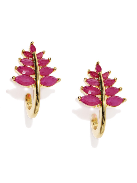 

Amavi Gold-Toned & Red Leaf Shaped Studs