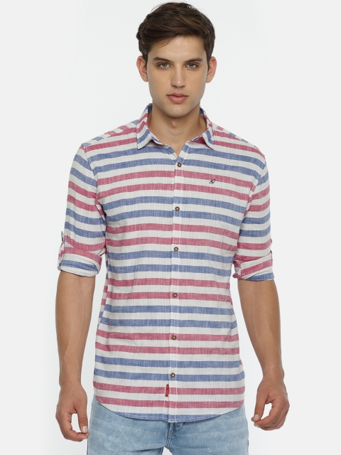 

Nature Casuals Men Beige & Blue Slim Fit Striped Casual Shirt