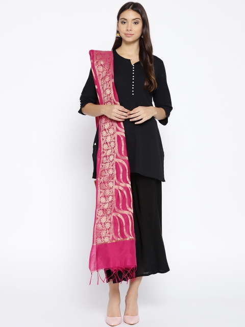

Banarasi Style Pink & Golden Woven Design Pure Cotton Dupatta