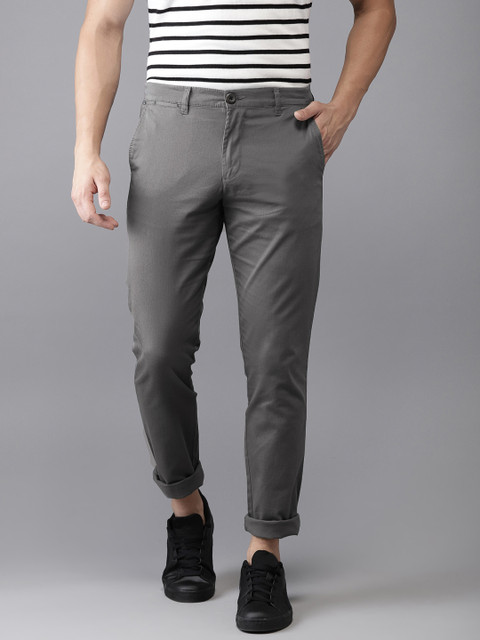 

The Indian Garage Co Men Grey Slim Fit Solid Chinos