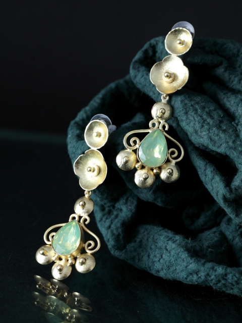 

DIVA WALK Gold-Plated & Green Contemporary Drop Earrings