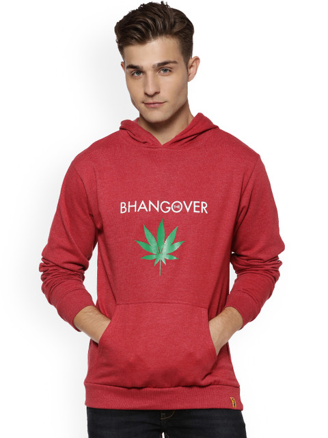 

Campus Sutra Men Maroon Printed Hooded Sweatshirt