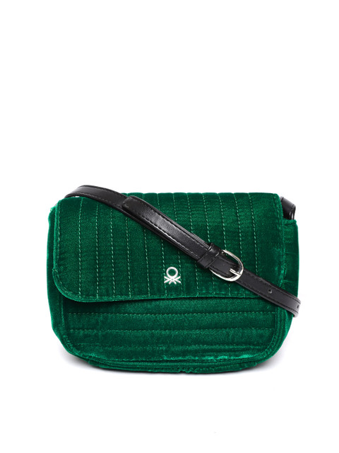 

United Colors of Benetton Green Quilted Velvet Sling Bag