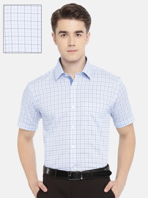 

Park Avenue Men White & Blue Slim Fit Checked Formal Shirt