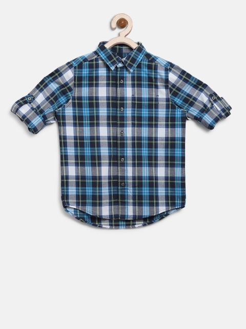 

The Childrens Place Boys Blue & White Regular Fit Checked Casual Shirt