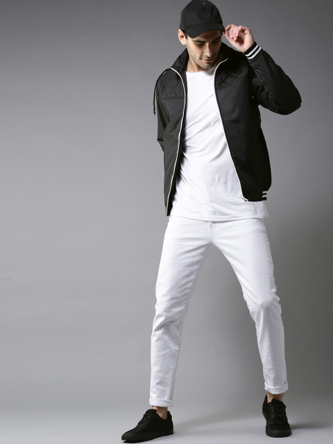 

HERE&NOW Men Black Solid Varsity Jacket with Detachable Hood