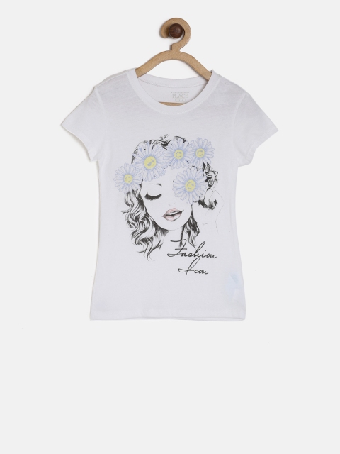 

The Childrens Place Girls White Printed Round Neck T-shirt