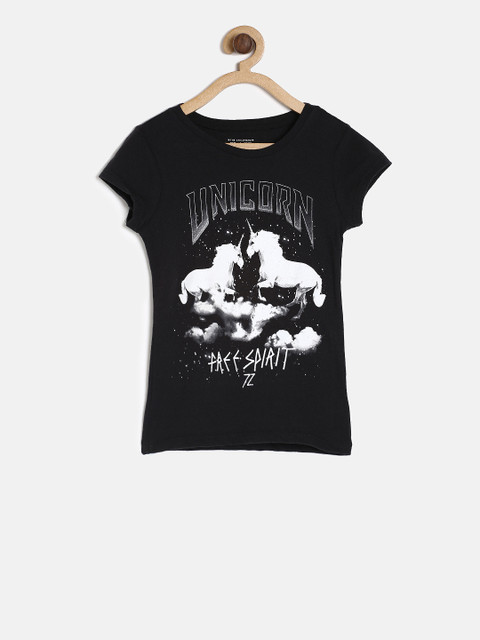 

The Childrens Place Girls Black Printed Round Neck T-shirt