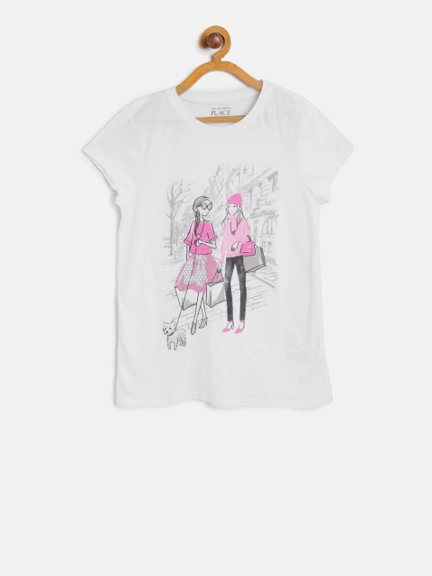 

The Childrens Place Girls White Printed Round Neck T-shirt