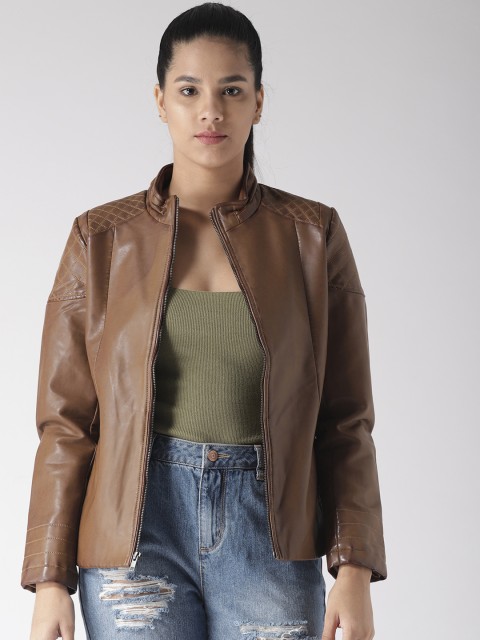 

Fort Collins Women Brown Solid Biker Jacket