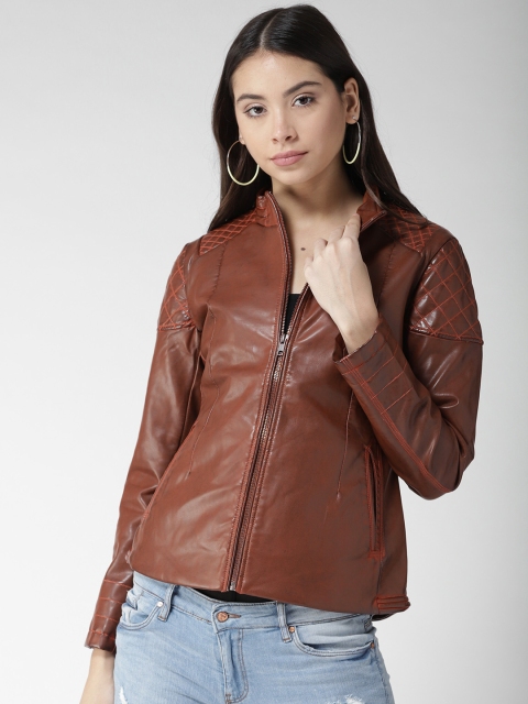 

Fort Collins Women Brown Solid Biker Jacket