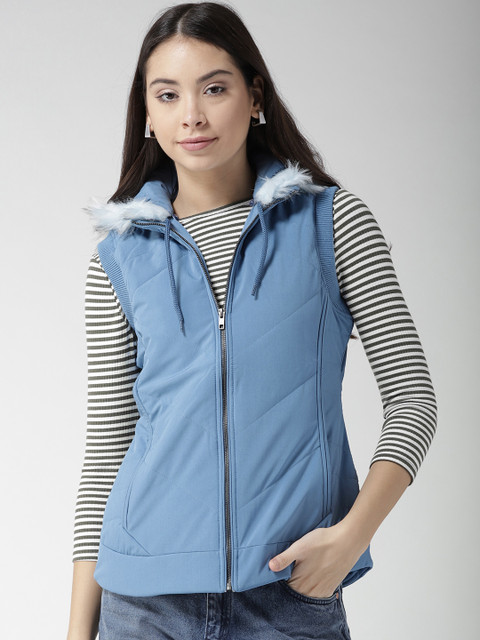 

Fort Collins Women Blue Solid Sleeveless Padded Jacket