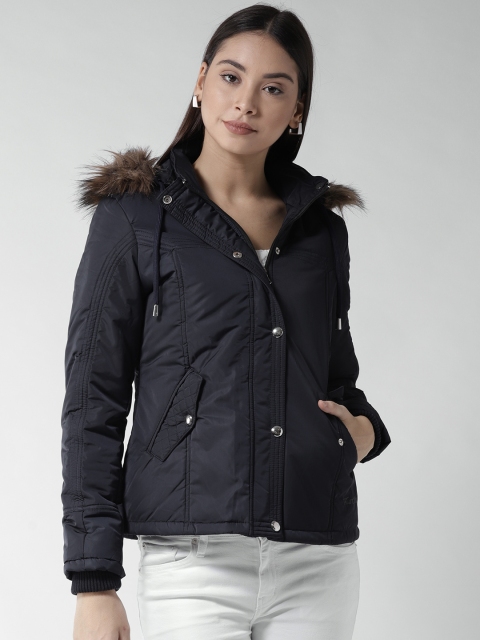 

Fort Collins Women Navy Solid Hooded Padded Jacket, Navy blue
