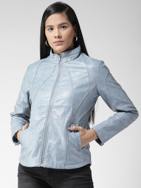 

Fort Collins Women Blue Solid Biker Jacket