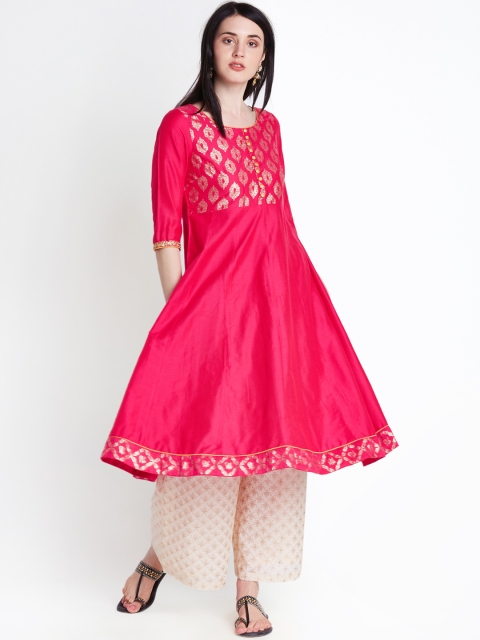 

RANGMANCH BY PANTALOONS Women Pink Yoke Design Anarkali Kurta