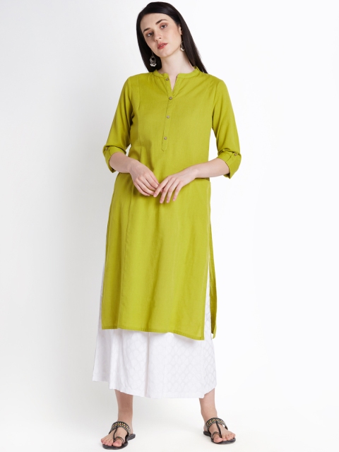 

RANGMANCH BY PANTALOONS Women Green Solid Straight Kurta