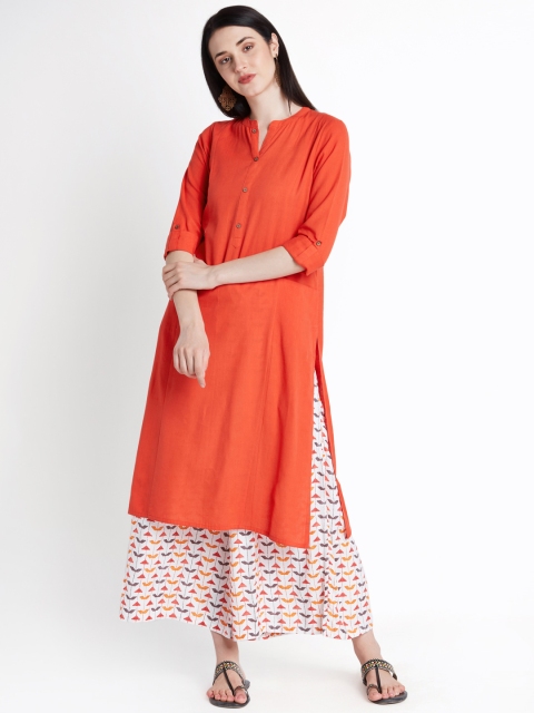 

RANGMANCH BY PANTALOONS Women Orange Solid Straight Kurta