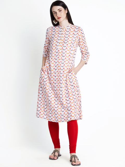 

RANGMANCH BY PANTALOONS Women Off-White & Blue Printed A-Line Kurta