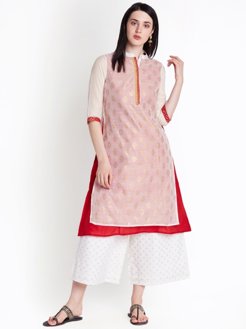 

RANGMANCH BY PANTALOONS Women Off-White & Red Printed A-Line Kurta