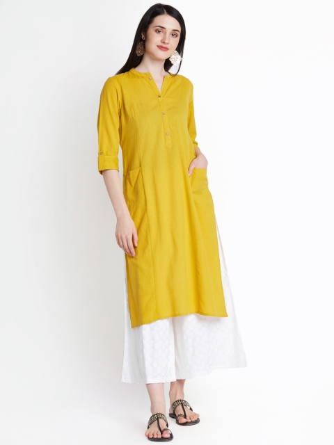 

RANGMANCH BY PANTALOONS Women Mustard Solid Straight Kurta