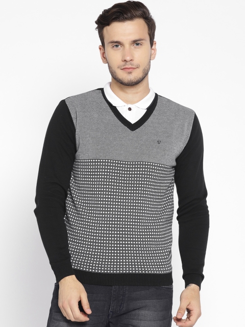 

Blackberrys Men Black & White Self Design Pullover