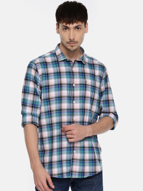 

Blackberrys Men Green & Blue Slim Fit Checked Casual Shirt