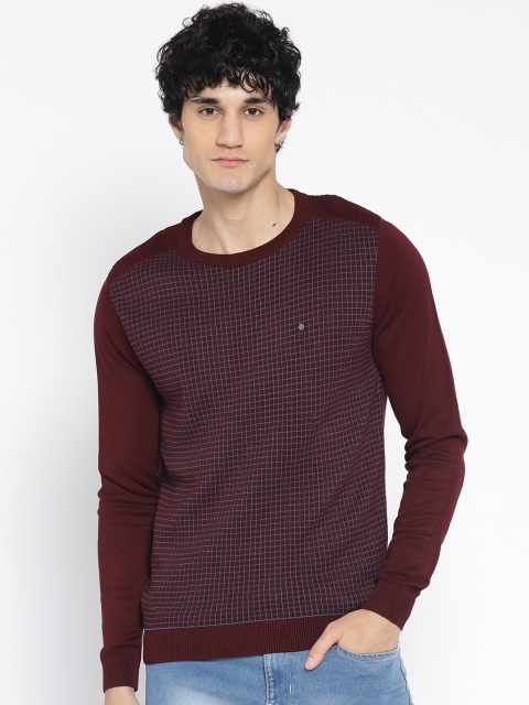 

Blackberrys Men Burgundy & Green Checked Pullover