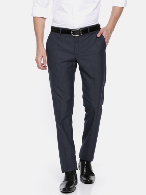 

Blackberrys Men Navy Blue Lean Fit Self Design Formal Trousers