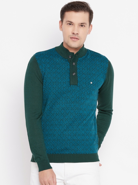 

Blackberrys Men Blue & Green Self Design Pullover