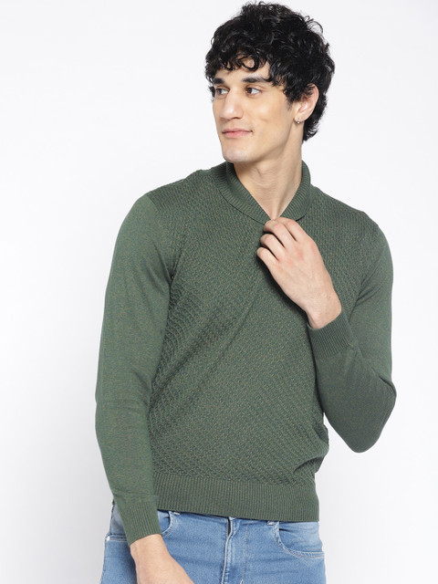 

Blackberrys Men Green Self Design Pullover