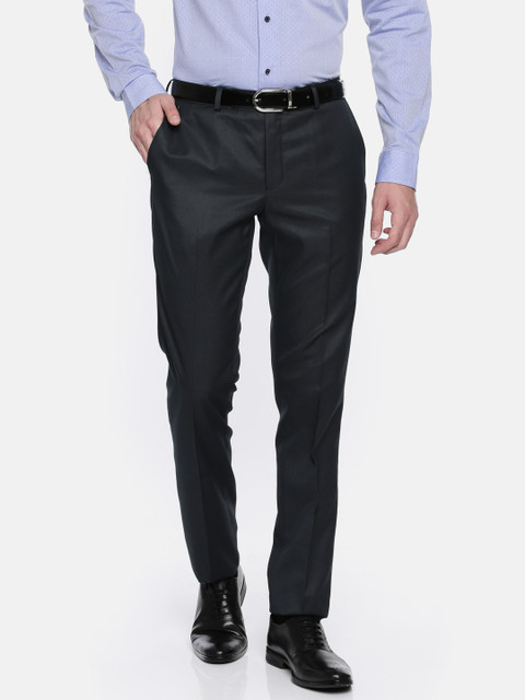 

Blackberrys Men Navy Sharp Tapered Fit Self Design Formal Trousers, Navy blue