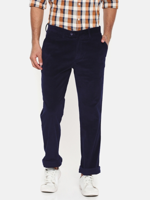 

Blackberrys Men Navy Blue Sharp Regular Fit Velvet Solid Trousers