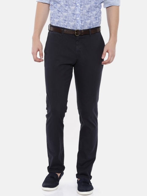 

Blackberrys Men Navy Blue Sharp Tapered Fit Solid Chinos
