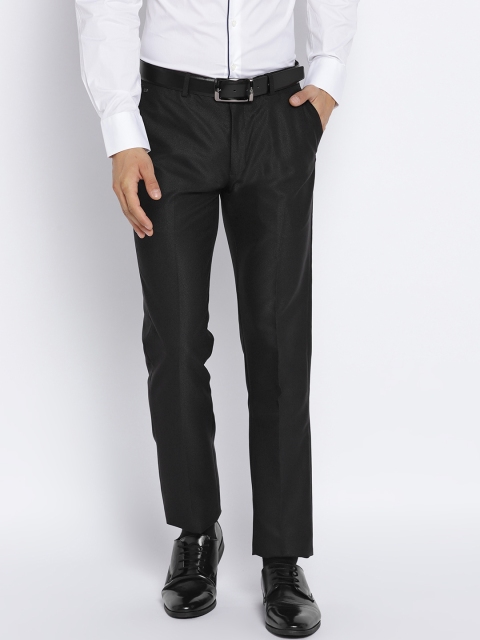 

Blackberrys Men Black Regular Fit Self Design Formal Trousers