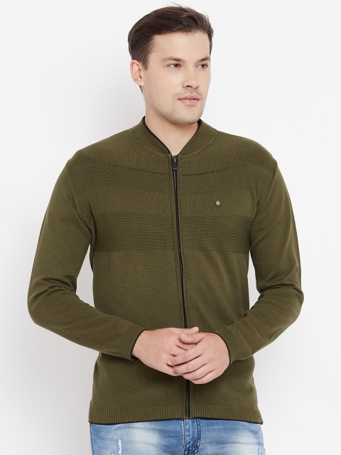 

Blackberrys Men Olive Green Self Design Cardigan