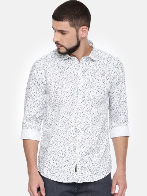 

Blackberrys Men Off-White & Blue Slim Fit Printed Casual Shirt