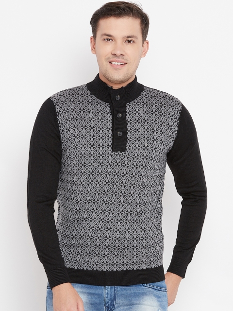 

Blackberrys Men Black & Grey Self Design Pullover