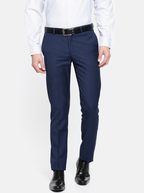 

Blackberrys Men Blue Regular Fit Self Design Formal Trousers