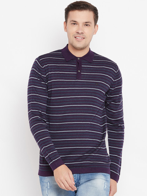 

Blackberrys Men Purple & Blue Striped Sweater