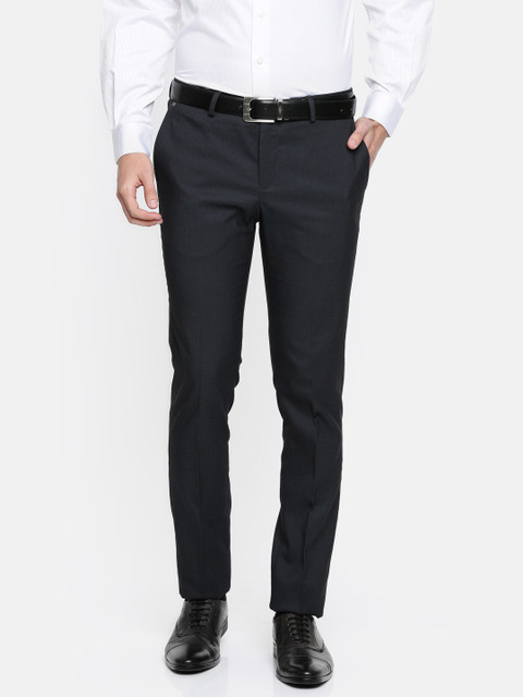 

Blackberrys Men Navy Sharp Regular Fit Solid Formal Trousers, Navy blue