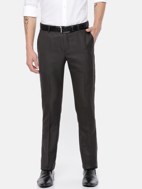 

Blackberrys Men Charcoal Grey Sharp Tapered Fit Self-Design Formal Trousers