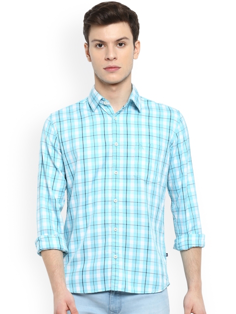 

Parx Men Blue & Turquoise Blue Slim Fit Checked Casual Shirt